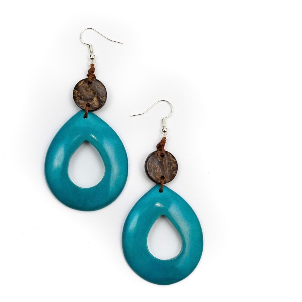 Organic Tagua Jewelry- Turquoise Pena Earrings
